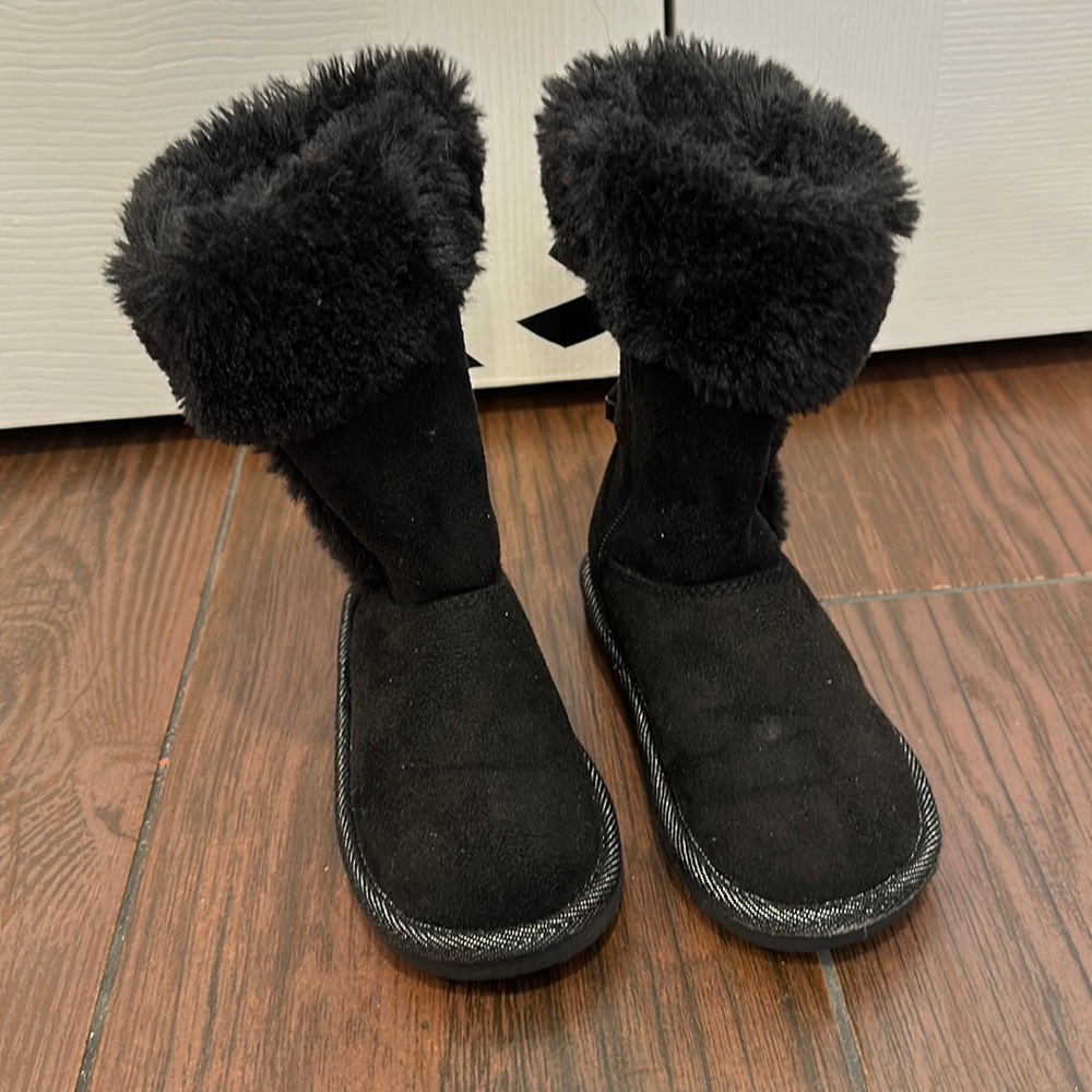 Jumping beans brand black boots, fur trim, Toddler size 10